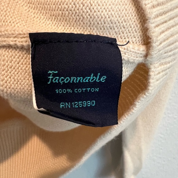 Faconnable Men’s Quarter Zip Sweater Cream Neutral Color Cotton Size M Pullover - Picture 7 of 10